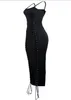 Womens Sexy Lace Up BodyCon Long Maxi Dress Abito Spaghetti Cinghie Hollow Wortless Bandage Bandage Bandage Bandage Bandage Banda Nero S-XL