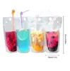 500 stks Clear Drink Zakjes Zakken frosted Rits Stand-up Plastic Drinkzak met rietje met houder Hersluitbare Hittebestendig