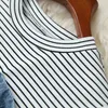 Alta Moda Streetwear Verão Denim Terno Mulheres Manga Curta Striped Patchwork Top e Calças Jeans Calças 2 Parte Set Ocasional Outfits 210601