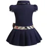 Designer Baby Girls Dress Lapel College Wind Bowknot Short Sleeve Pleated Polo Shirt Skirt Children Casual Designer Clothing Kids Clothes2024