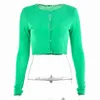 Vintage z długim rękawem Sertigan Kobiety Neon Green Single Breasted Crop Tops Koreański Moda Streetwear Wiosna Y2K Odzież 210517