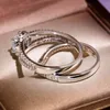 Кольца кластера, 2 шт., изысканный инкрустированный кристалл циркона для женщин, свадебное кольцо со стразами, богемный ободок, Fashion6140050