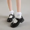 Kids Girls' Black Leather Shoes Fashion Pure White Children Princess British Style Student Girls Single Dance X0703