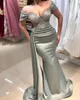 2023 Sexy Bling Mermaid Evening Dresses Wear Off Shoulder Illusion Sweetheart Silver Crystal Beading Gray Party Prom Gowns Sweep Train