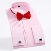 Men's Wing-tip collar 1 4 Pleat Tuxedo Dress Shirt French Cuffs Hidden Buttons Placket Long Sleeve Wedding Bridegroom S314R