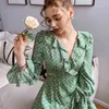 Dabuwawa Exclusive Vintage Floral Print Summer Dress Women Ruffle Sash Split Hem Dresses Ladies Holiday Asymmetry DO1ADR031 210520