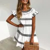 2020 Vacation Floral Printed Dress Summer Elegant Short Women Dresses Butterfly Sleeve Casual Ruffled Neck A-line Female Y0823