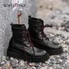 SOPHITINA Women Ankle Boots High Quality Leather Handmade Non-Slip Shoes Cross-Tied Round Toe Mid Heel Casual Ladies Boots SO710 210513