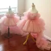 Rose Pink Tule Princesa Pushy Flower Girl Dresses Festa de casamento Baby Wedding Kids Low Kids Prom Brithday Dress Primeira Comunhão Gow2277124