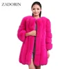 ZADORIN S-4XL Winter Luxury Faux Fur Coat Slim Long Pink Red Blue Faux Fur Jacket Women Fake Fur Coats manteau fourrure 211110