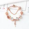 Original Pandoras 925 Silver Rose Gold Crystal Lock Pendant Bracelet DIY Beads Charm Safety Chain Bracelets Jewelry Holiday Gift