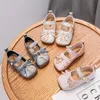 Kinderen schoenen lente en herfst prinses schoenen schattige baby wind boog knoop zachte bodem waggel flats 210713