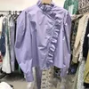 Sweet Ruffles Buttoned Shirts Women Purple Blouses Puff Sleeve Blusas Mujer Korean Fashion Long Sleeve Womens Tops 210514
