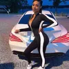 2021 Yoga Outfits Vrouwen Ele-Piece Set Sexy Stiksels Rits Jumpsuits Taille Broek Fitness Leggings Training Sports Running Leggings 4 kleuren