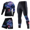 Conjuntos dos homens de marca Thermal Underwear Tracksuit Ginásio Fitness Compactação Conjunto Esporte Terno Execução Exercício Exercício 3 Pcs Homens Roupas X0909