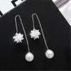Kvinnor Örhängen Dangle Crystal Silver Plated Ear Chain Flower Zirconium Ball Pearl Women's Long Sweet Drop Style