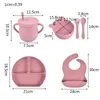 6 Pcs Baby Silicone Bib Divided Dinner Plate Sucker Bowl Spoon Fork Straw Cup Set Training Feeding Food Utensil Dishes G1210