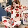 Mulheres duas peças calças de inverno flanela sleepwear set coral lã pijama mulheres espessamento desenhos animados senhoras casa serviço de serviço mais veludo