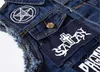 Yelek Erkek 2020 Herrplåster Design Jeans Vest Ripped Denim Waistcoat Men Denim Vest Man Ärmlös Jeans Vest Frayed Storlek 5XL