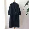 Korean Winter Fat-Sleeved Lacing Belt Long Loose Bathrobe Woolen Overcoat Jacket Warm Thicked Pure Color Wool Coat Women 211110