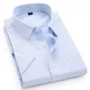 Men's Casual Shirts Bussiness Dress Short Sleeved Shirt Summer Loose Striped Men Social Shirts,White Blue Pink ,Plus Size