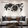 Punch-Free DIY Schwarz Acryl Weltkarte Große Wanduhr Moderne Desgin Aufkleber Stille Uhr Home Wohnzimmer Küche Decorarion 210325