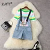 Summer Designers Casual Outfits Women Fashion Striped Knit Top and Sequined Overalls Jeans Shorts Suit 2 Piece Matching Set 210601