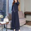 Autunno blu a due pezzi Completi da donna Plus Size manica lunga Top e pantaloni Tute da ufficio Elegante coreano 2 210513