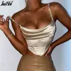 Crystal Diamante Cropped Bustier Cami Top Stacked Satin With Full Lined Women Sexy Club Wear Outfits Corset Tops 210514