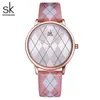 LMJLI - Shengke Frauen Uhr Leder RelogioFeminino Vintage Plaid Armbanduhr Dame Leder Uhr Mädchen Uhren Womans Reloj Mujer