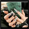 24 stks / set Zwart Luipaard Print Fake Nails Extra Lange Coffin False Nail Elegant Shiny Fluorescerend acryl Fulll Cover Nail Tips Manicure BV08