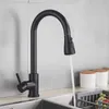 Черный вытащить кухонный раковиной кран палуба смонтированный поток опрыскиватель кухня смеситель крана ванная комната кухня холодный кран 210724