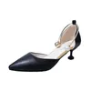 Pearl Low Pumps Summer Pointed Skor Party Heel Woman Sexy Black Pink Heels Vit Bridal Sandalha Feminina Sandals