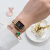 Lvpai Brand Watch For Women Luxury Square Ladies Wrist Watch Bracelet Set Green Dial Rose Gold Chain Female Clock Reloj Mujer241Q