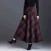 Плед высокие талии длинные юбки для женщин осень зима элегантная корейская мода Maxi юбка мама плюс размер 3xlcasual рыхлый шерсть юбка 21120