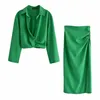 Nlzgmsj Za юбки женские комплект из двух частей льняная смесь укороченная женская рубашка драпированная юбка осенняя мода повседневные комплекты платьев 06 210825