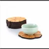 Trays Teaware Kitchen Dining Bar Home Gardenlots Natural Bamboo Lotus Root Leaf Shaped Round Saucer Cup Pad Mat Diadot80mm Gongfu Kung Fu