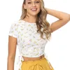 Casual Print O-Neck Kortärmad T-shirt Fashion Loose Versatile Crop Tops Casual White Short Drawstring Summer Women T-shirt 210514