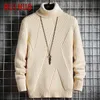 Ruihuo Höst Solid Pullover Turtleneck Men Kläder Turtle Neck Coats High Collar Stickad Sweater Koreansk Man Kläder M-2XL 211008