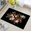 European Luxury Retro Flower Black Long Floor Mat For Kitchen Simple Anti-slip Flannel Bathroom Rug Bedroom Carpet Bedside Mat 210727