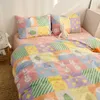 Conjunto de cama de algodão de algodão estilo cartoon coelho e arco-íris impresso cama de roupa de cama queen size capa de camas de edredão e fronha algodão 211007