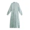 Sommar knuten tröja klänning za kvinnor långärmad tryck elegant midi klänningar kvinna mode sida ventiler himmel blå fest klänning 210602