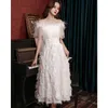 Lato Sexy Slash Neck Vintage Tassels Patchwork Dorywczo Żeński Duże Swing White Midi Suknie Vestidos 210514