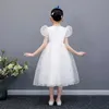 Verão crianças menina festa vestido sleevers cor sólida neve princesa vestidos de casamento piano realizar roupas formais E726 210610