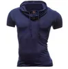 Lente Zomer Muscle Mens Dragen Solid Color Heap Collar met knop Pullover Korte mouw Slim Fit Katoen Shirt