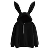 Höst Vinter Kvinnor Hoodies Kawaii Kanin Öron Mode Hoody Casual Färg Solid Färg Varm Sweatshirt för 210910