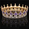 Tiaras Hair Jewelry Gold Purple Queen King Bridal Crown For Women Headdress Prom Pageant Wedding And Crowns Aessories Y1130 Drop Delivery 20