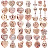 2022 Original 925 silver beads Rose Gold Sparkling Heart Lock Key Pendant Beads Charm Fit Pandora Charms Bracelets Women DIY Jewelry