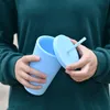 16oz Double Layer Mode Volwassenen en Kinderen Rechte Koffiekopje Mokken Tuimelaars Snoep Kleuren Plastic Frosted Water Cups met Stro Wll885