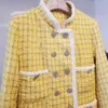 Haute qualité Double boutonnage Tweed femmes élégantes manteaux vestes automne hiver col montant poches coréen vintage manteau femme 210513